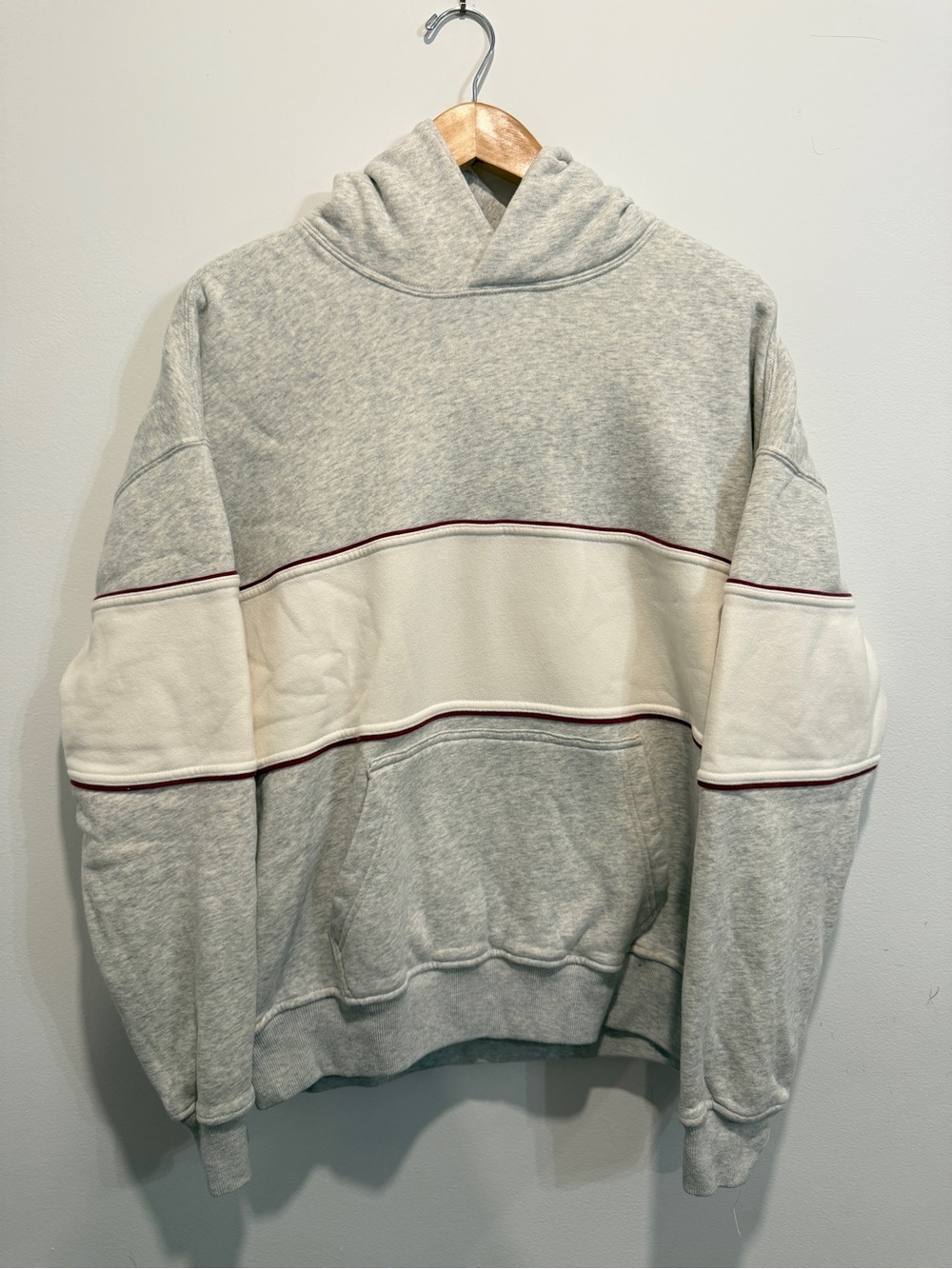 Abercrombie Fitch Men Essential Popover Hoodie Small Light Gray w/ White Stripe